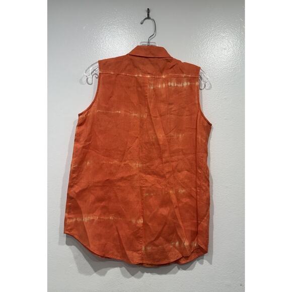 Chico’s Orange Linen Top Women’s Size 1 Tie Dye Sleeveless Button Up Shirt Boho - Picture 2 of 7
